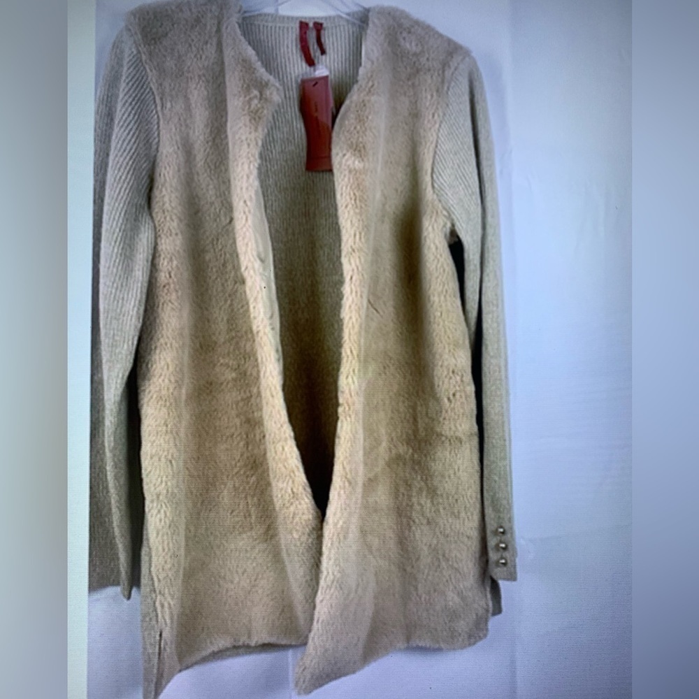 Love Scarlett Womens Camel Cardigan Sweater Jacket 1 hook Button Fur Fro…